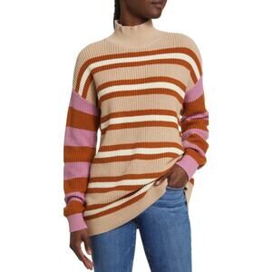 Treasure & Bond Mixed Stripe Mock Neck Sweater In Purple- Rust Mix Size XXS